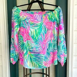 Lily Pulitzer Off The Shoulder Silk Adira Macaw Top Size Small